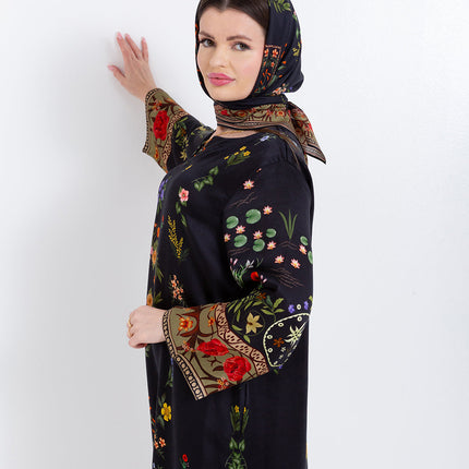 Meher Black Garden Cupro Satin Scarf