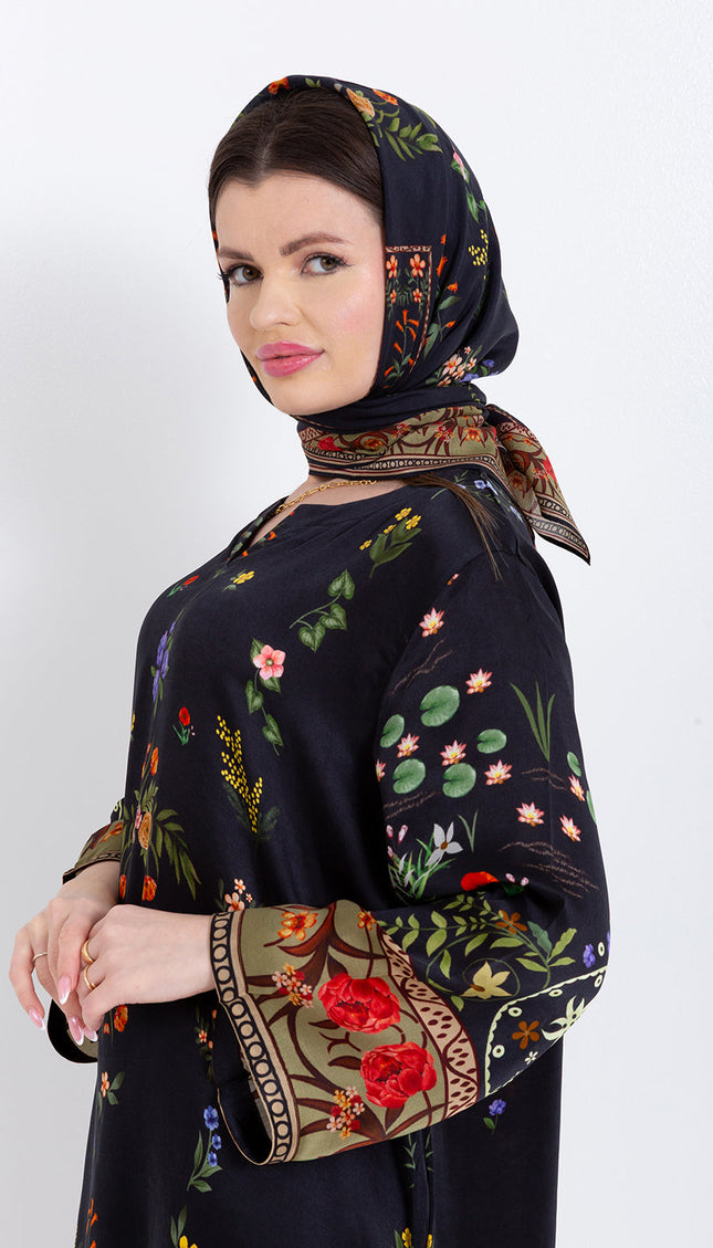 Meher Black Garden Cupro Satin Scarf