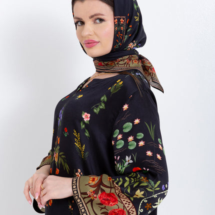 Meher Black Garden Cupro Satin Scarf