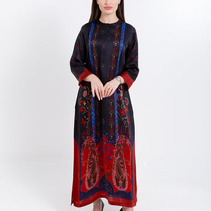 Riyana Midnight Black Cupro Satin Kaftan Set with Matching Scarf