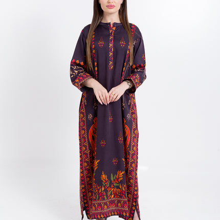 Zivara Wine Plum Cupro Satin Kaftan Set with Matching Scarf