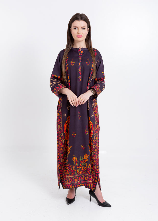 Zivara Wine Plum Cupro Satin Kaftan Set with Matching Scarf