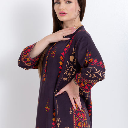 Zivara Wine Plum Cupro Satin Kaftan Set with Matching Scarf